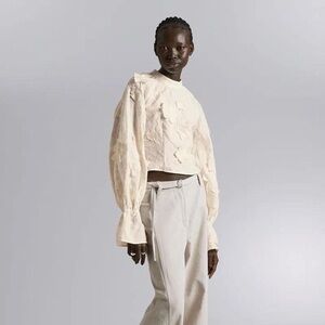 & Other Stories Natural Cropped Floral-appliqué Blouse